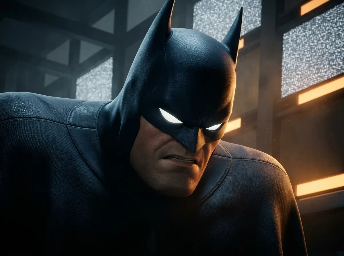 Fan film IA : portrait de Batman dans l'ombre, éclairage de film noir
