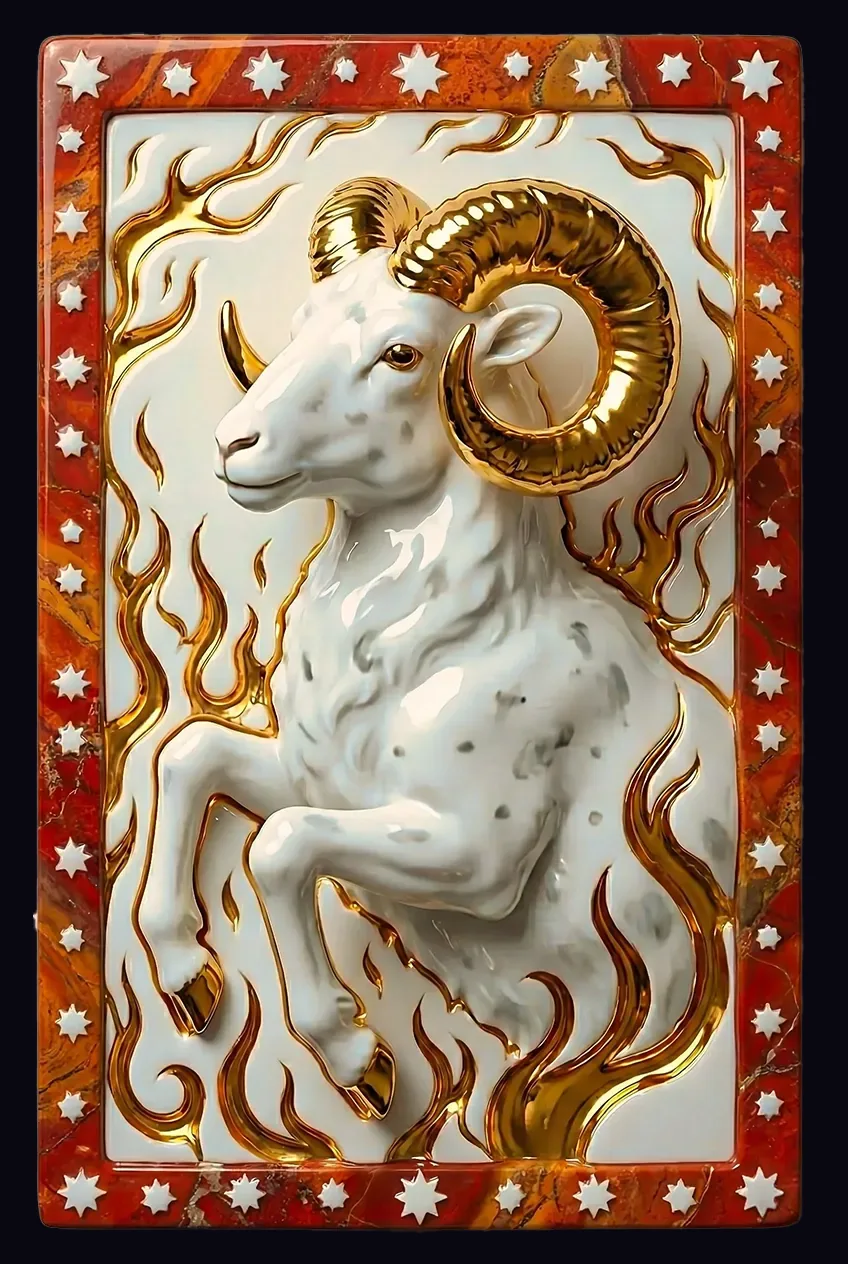 Carte du zodiaque en porcelaine rouge et or