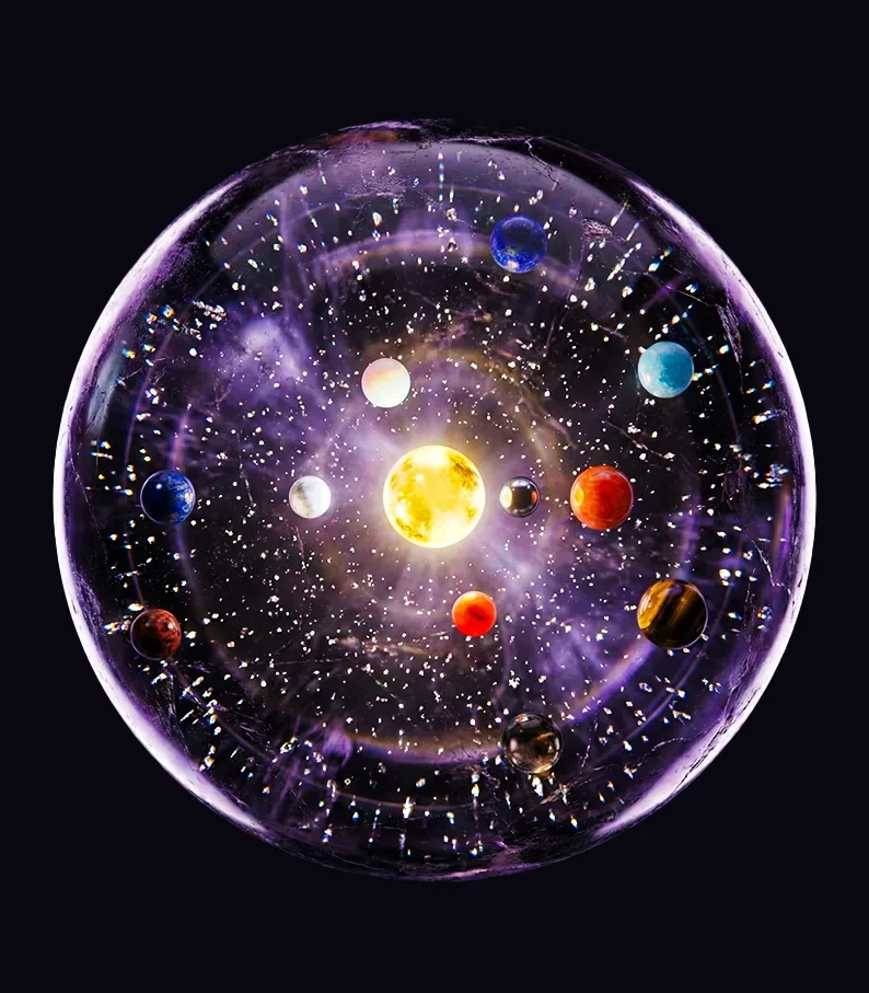 Sphère de cristal contenant le système solaire