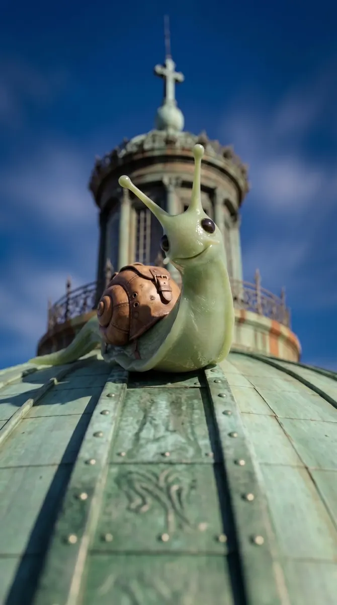 Mascotte IA : escargot sur le dôme d'un monument toulousain