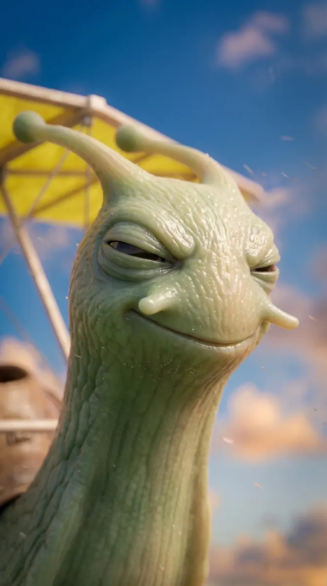 Mascotte IA photoréaliste d'un escargot souriant