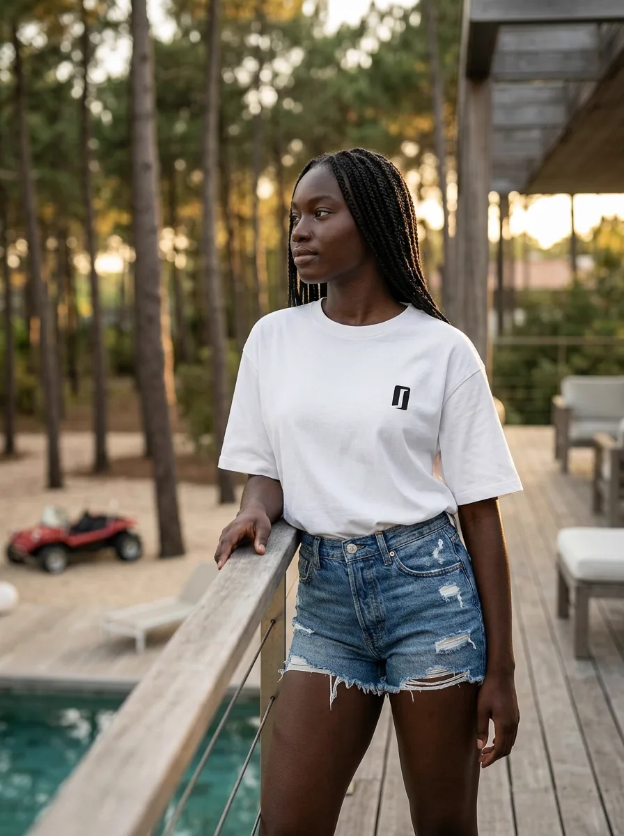 Mannequin IA portant un vêtement streetwear en extérieur