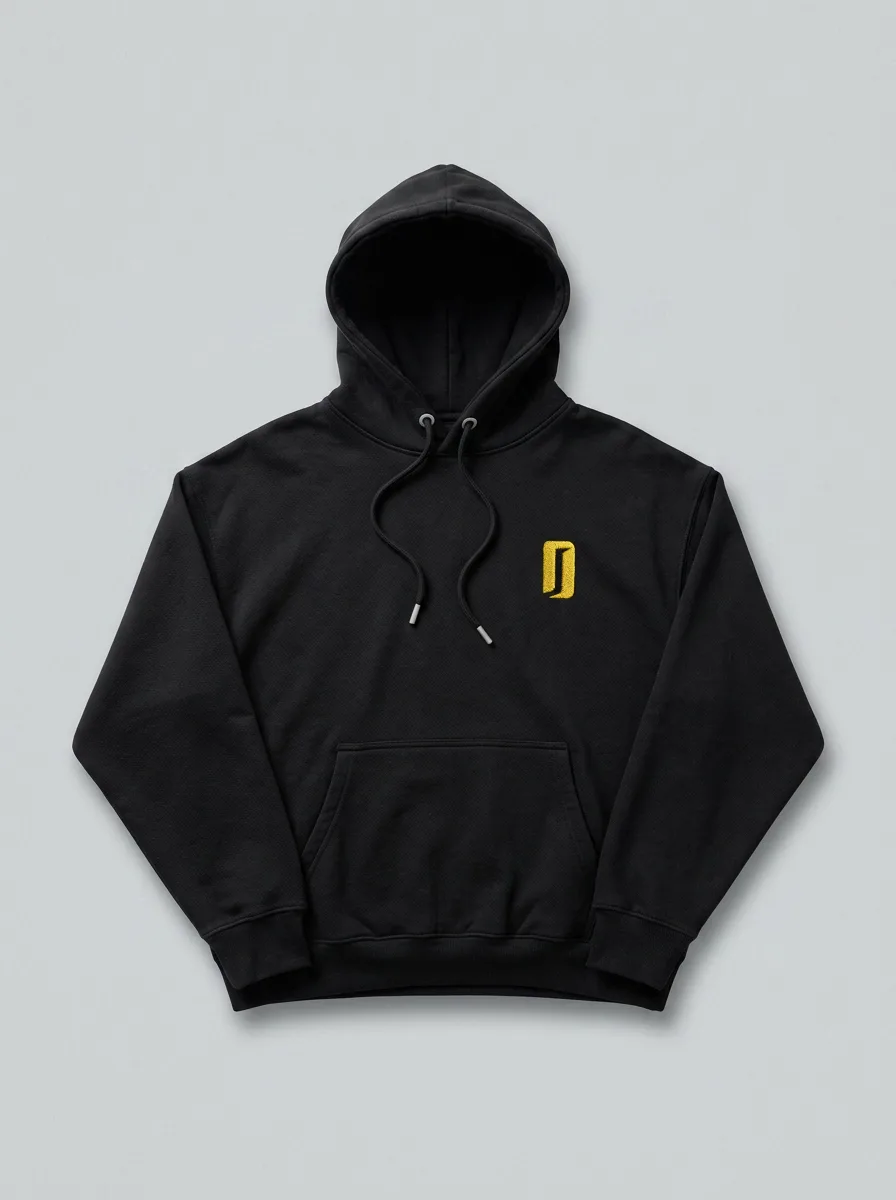 Packshot IA d'un sweat à capuche noir sur fond uni